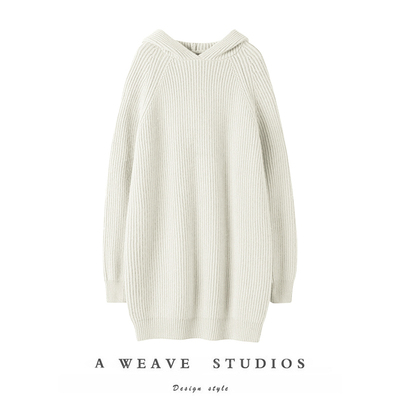 姐们冲啊！加厚连帽100羊绒衫女帽衫纯羊绒毛衣中长款连衣裙冬