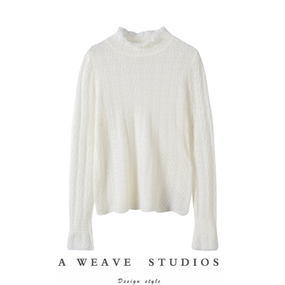 绞花镂空蕾丝小立领打底衫