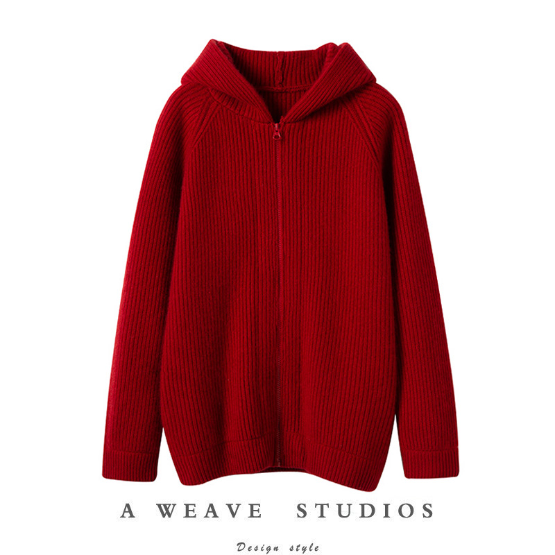 一直的挚爱~重磅加厚!羊绒衫女连帽卫衣拉链开衫纯羊绒毛衣外套