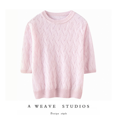 重工钩花五分袖时尚羊绒衫