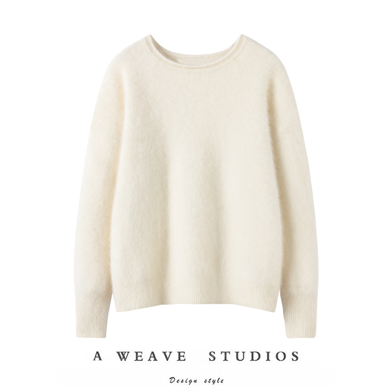 【北美小动物毛毛】‘白月光’贝贝白圆领毛衣貉绒针织上衣女保暖