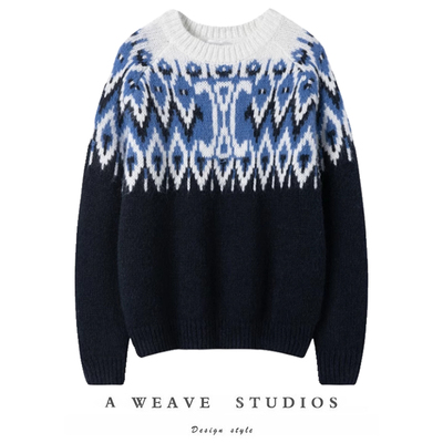 羊绒圆领设计慵懒撞色羊绒毛衣