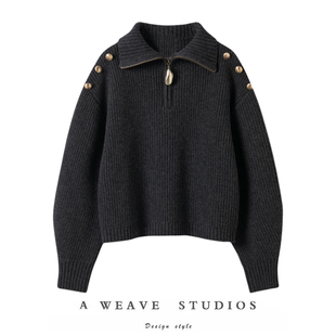 精致美感！100%羊绒拉链翻领套头针织上衣女2025新款羊绒毛衣