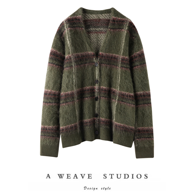 纹氛围感艺术提花圆领毛衣/开衫