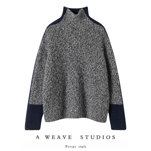 粗棒针织羊绒衫高领毛衣