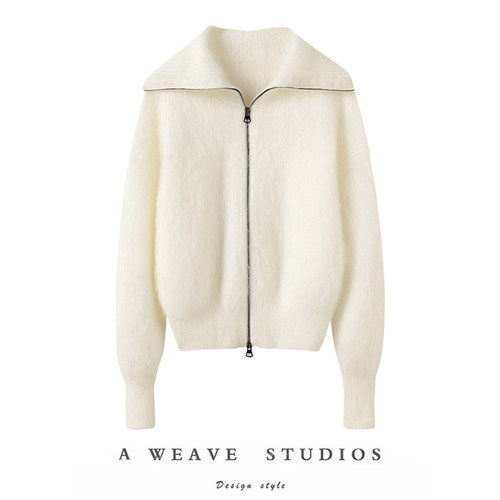 纯山羊绒拉绒拉毛拉链水手翻领