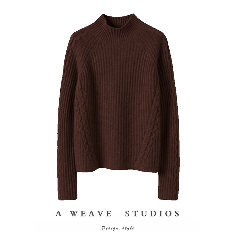 纯羊绒衫半高圆领太提