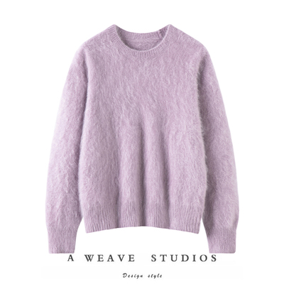 傍晚时分 云雾感拉毛100%山羊绒衫女氛围感拉绒长袖长毛宽松毛衣