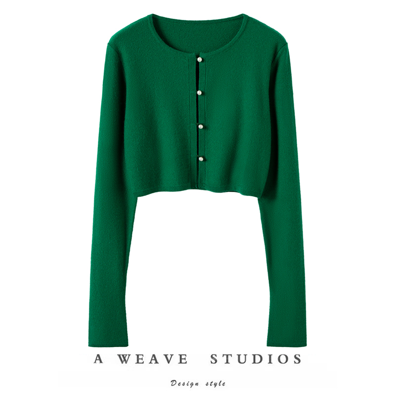 短款100纯羊绒开衫针织毛衣