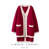 小香风两件套装 再续优雅撞色套装 重磅羊绒针织连衣裙开衫