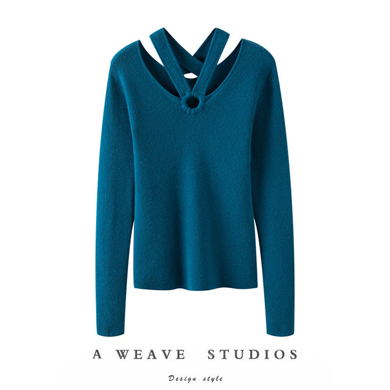 无忧无虑~挂脖抽褶V领露肩羊绒衫女纯羊绒毛衣修身针织打底衫,女装/女士精品,羊绒衫,淘宝优惠券,粉丝福利购,淘宝优惠卷