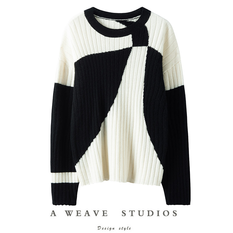 哇哇哇太洋气了！时尚撞色坑条圆领山羊绒衫女纯羊绒毛衣宽松秋冬,女装/女士精品,羊绒衫,淘宝优惠券,粉丝福利购,淘宝优惠卷