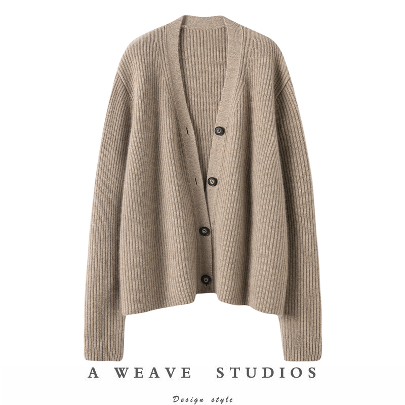 加厚V领山羊绒开衫女纯羊绒