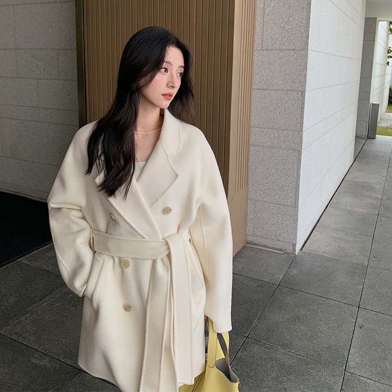 萨琪尼短款双面羊绒大衣小个子宽松高级感气质羊毛呢子外套女