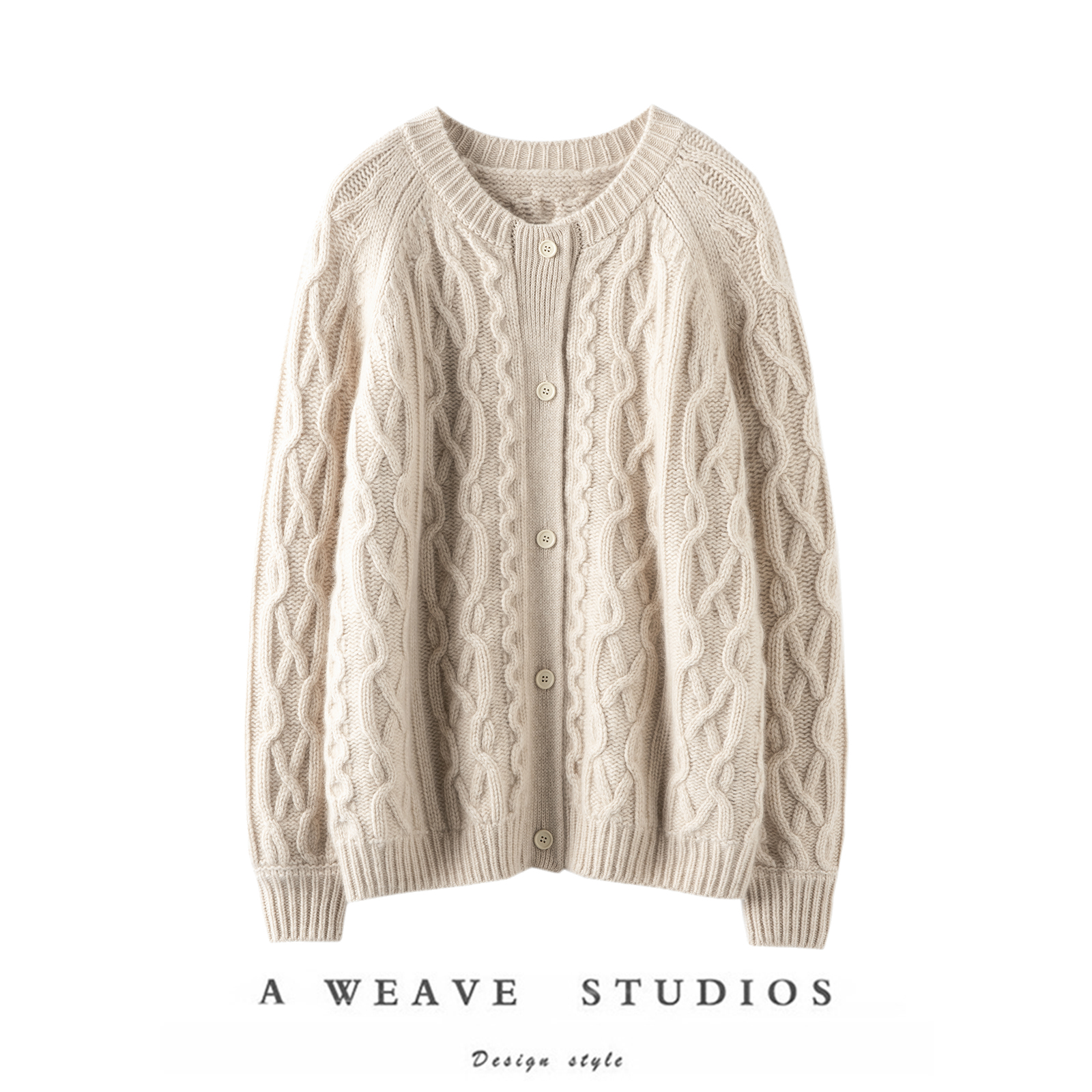 官方告别显胖~加厚100%纯山羊绒开衫女圆领纯羊绒毛衣慵懒风