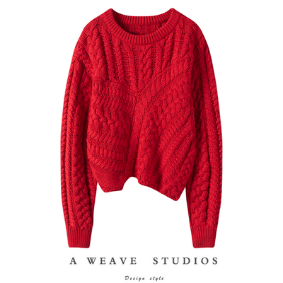 纹理不对称圆领套头羊绒