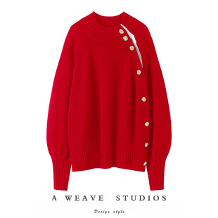 小众设计感针织衫 太衬气质了 女红色开衫 100%山羊绒衫 2025新款