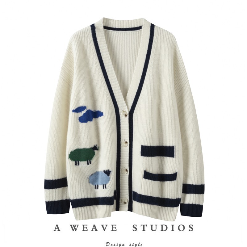 奢品尖羊绒系列~美醉了！纯羊绒单口袋拼色领羊绒开衫女