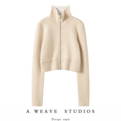 长袖开衫拉链高领上身