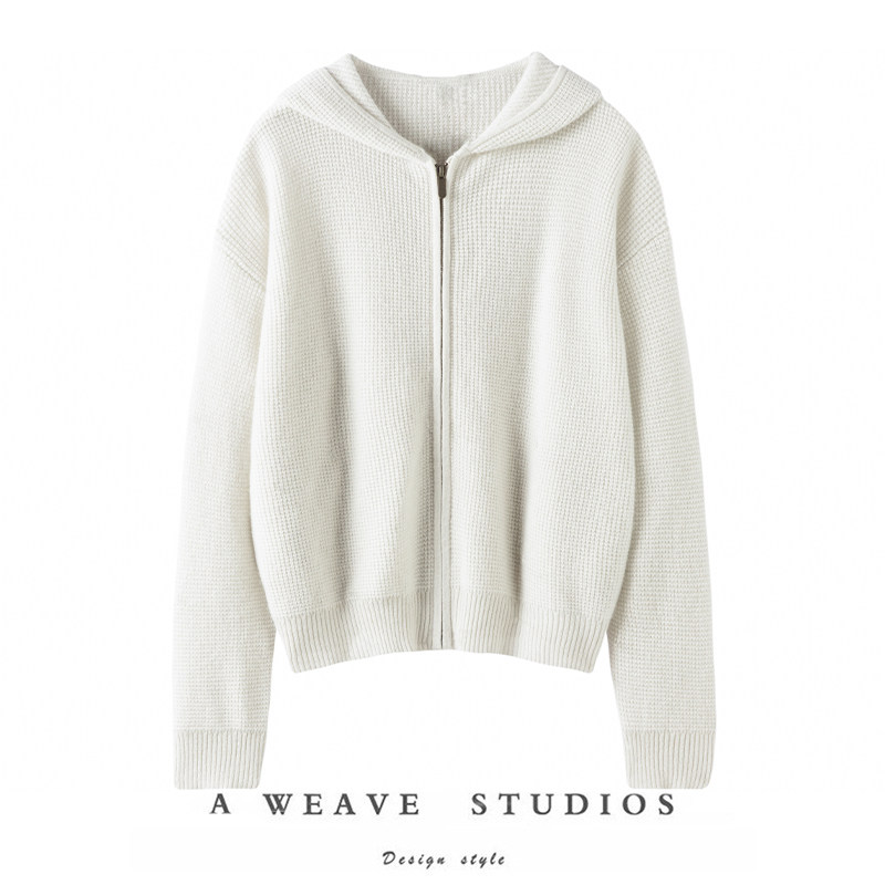 100%纯山羊绒针织外套女2025秋冬新款休闲风华夫格连帽卫衣