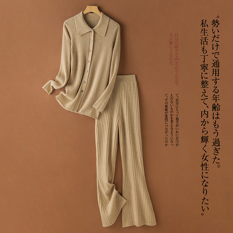 上身好看翻领羊绒开衫女纯