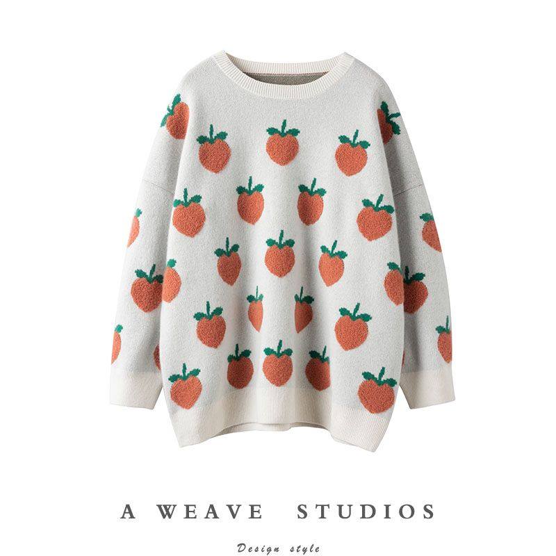 萨琪尼立体桃粉提花加厚羊绒衫女圆领纯羊绒毛衣宽松慵懒风,女装/女士精品,羊绒衫,淘宝优惠券,粉丝福利购,淘宝优惠卷