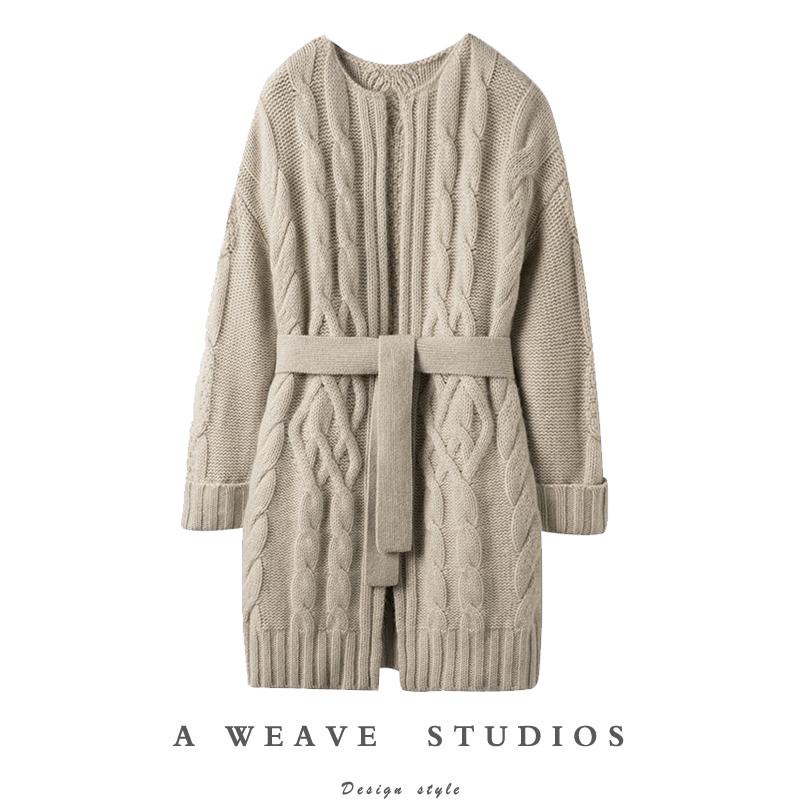 把心动写在身上！全羊绒针织中长款开衫女 8股加厚纯羊绒加厚外套