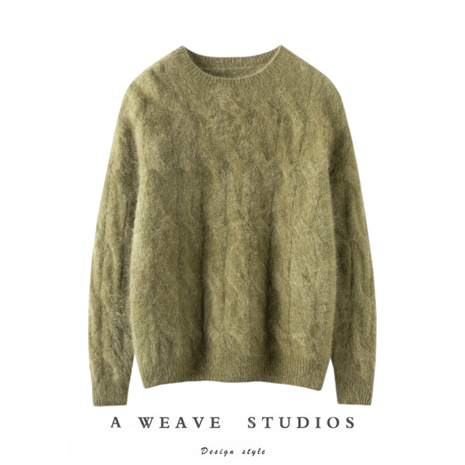 时尚宠儿~慵懒宽松百搭圆领绞花拉绒纯山羊绒套头针织衫女