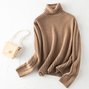 女加厚高领堆堆领套头针织毛衣 100%纯山羊绒衫 版 型那叫一个绝