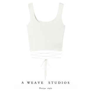 好显眼 绑带方领山羊绒背心吊带女纯羊绒毛衣针织吊带背心 缠绕式