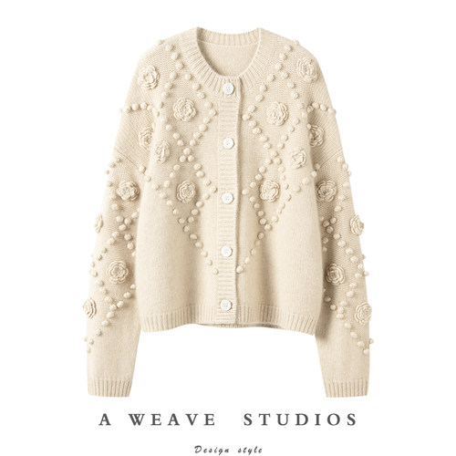 重手工纯小山羊绒开衫女宽松上衣