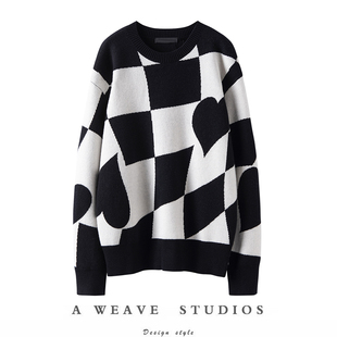 尖货！衣橱不可缺少的优雅款！新品棋盘格山羊绒针织衫爱心图案