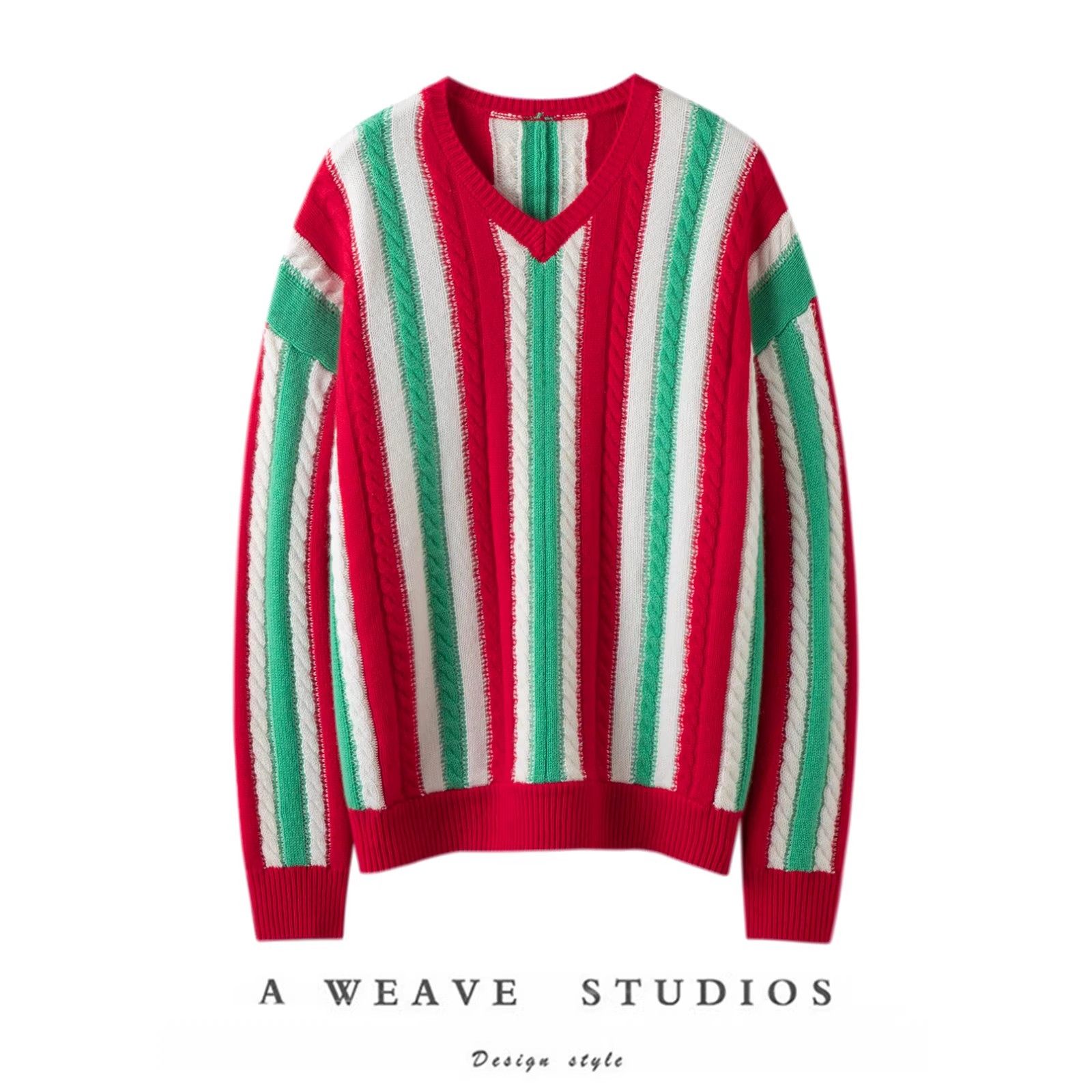 明星都钟爱~加厚V领100%纯山羊绒衫女拼色纯羊绒毛衣针织衫慵懒风,女装/女士精品,羊绒衫,淘宝优惠券,粉丝福利购,淘宝优惠卷