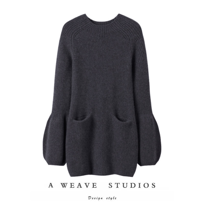 迷人！大克重厚灯笼袖羊绒衫女中长款圆领修身纯羊绒毛衣连衣裙子,女装/女士精品,羊绒衫,淘宝优惠券,粉丝福利购,淘宝优惠卷