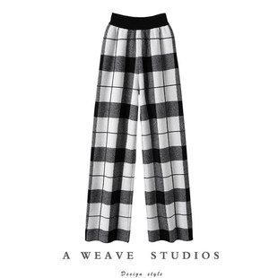 妈呀！裤型好的没谁了！黑白格密织加厚羊绒裤子女外穿休闲阔腿裤