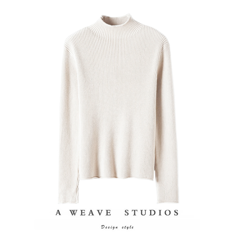 太衬气质了！半高领纯羊绒打底针织衫女秋冬新款修身长袖打底衫