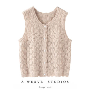 就冲品质入 镂空钩花羊绒马甲女外穿百搭100纯山羊绒针织马夹背心