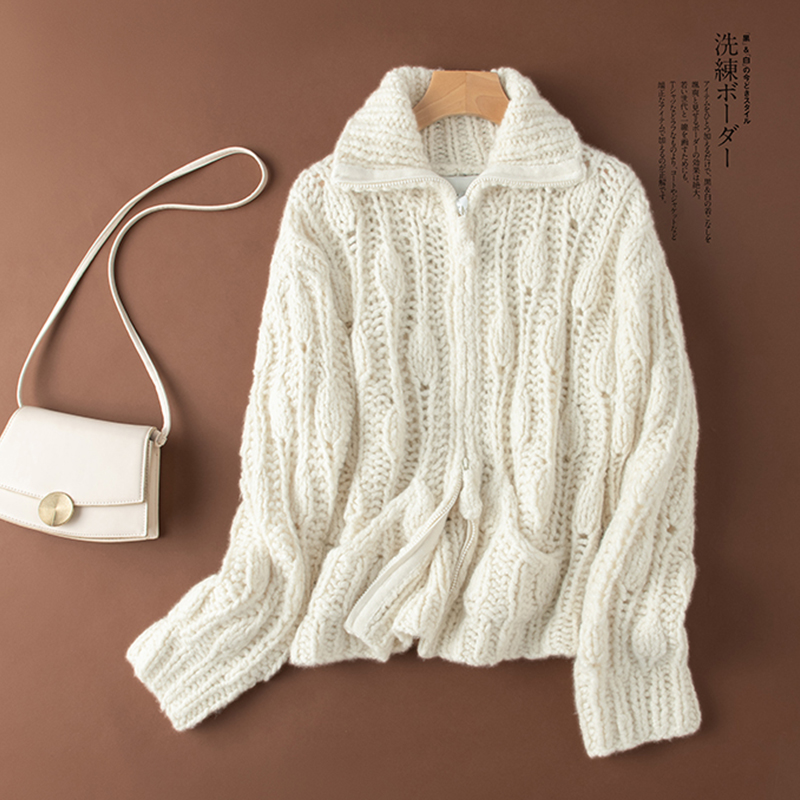 SAQINI 匠心纯手工系列┋'小樽冬雪'特种羊绒空气纱粗棒针开衫