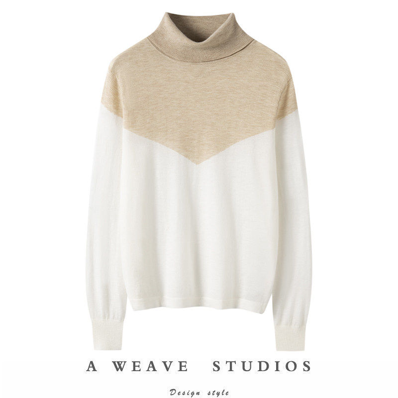 给设计加点小心机~高领纯山羊绒宽松套头拼色针织羊绒打底衫女,女装/女士精品,羊绒衫,淘宝优惠券,粉丝福利购,淘宝优惠卷