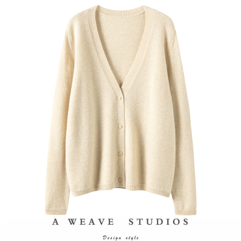 大V领羊绒开衫女纯羊绒毛衣