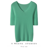 萨琪尼都市感单品 针织衫 穿出天鹅颈 v领真丝羊绒打底短袖