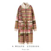 萨琪尼100%羊绒慵懒复古撞色拼接高领针织大衣