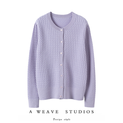 纯山羊绒圆领女针织开衫