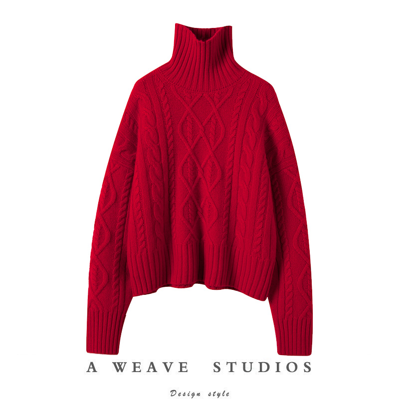 萨琪尼法式新年慵懒风红毛衣