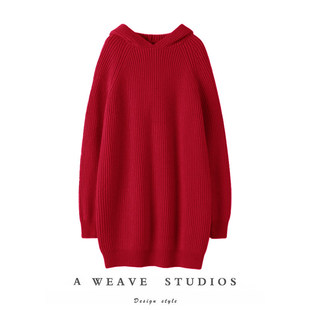 上身真不错!加厚连帽100羊绒衫女帽衫纯羊绒毛衣中长款连衣裙冬