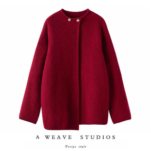 利落版型！羊绒开衫女100纯山羊绒秋冬宽松针织毛衣外套上衣女