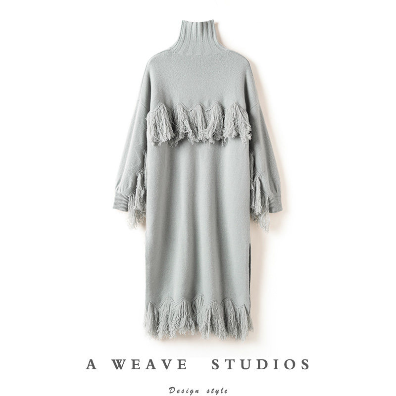 女王气场收割机！好看炸了！流苏高领羊绒衫女纯羊绒长款连衣裙子,女装/女士精品,羊绒衫,淘宝优惠券,粉丝福利购,淘宝优惠卷