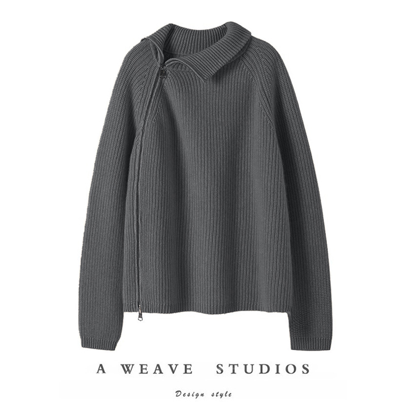 奢暖享受！男女同款粗针重磅加厚斜拉链立领纯山羊绒衫女毛衣秋冬