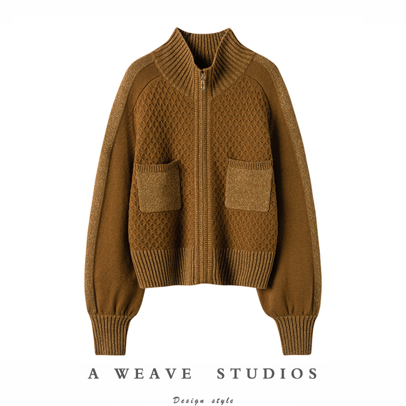 贵气有质感~100%纯山羊绒针织开衫外套女拉链宽松开衫