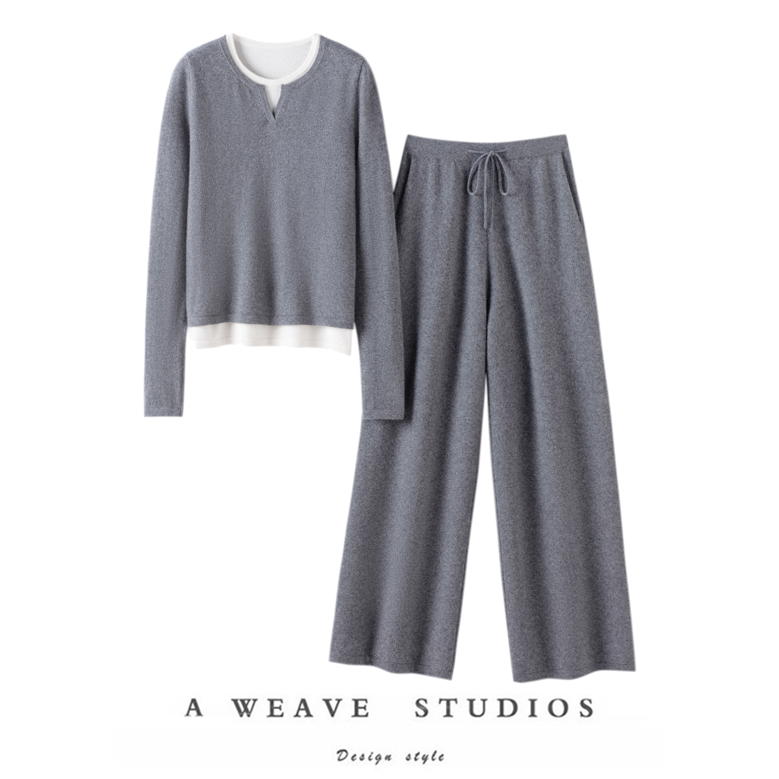 萨琪尼再出王炸套装！加厚假两件100%纯山羊绒衫女圆领针织羊绒裤